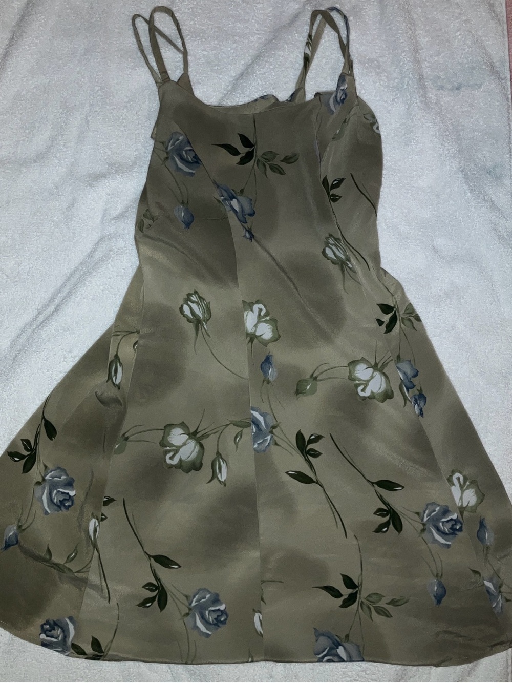 Vintage 90’s Especially Yours Floral Slip Dress - Olive Green with Blue Flowers